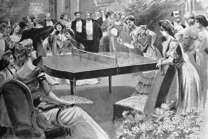 An example of a Victorian England ping pong game from the late 19th century