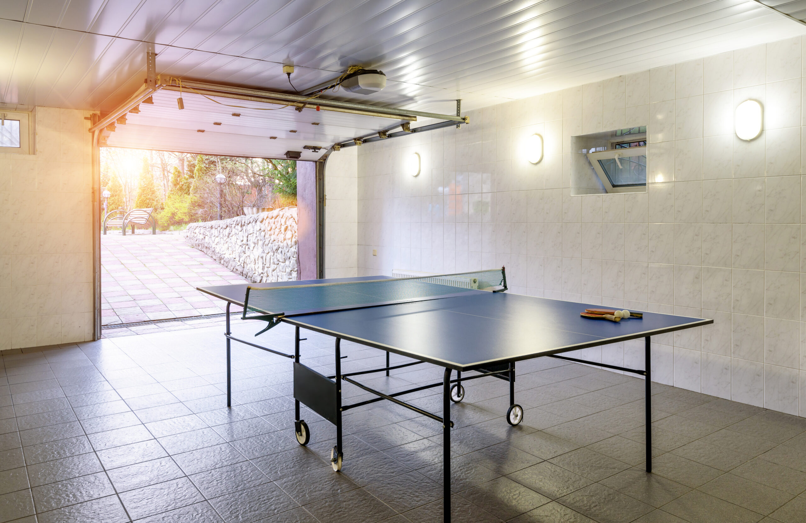 ping pong table in garage